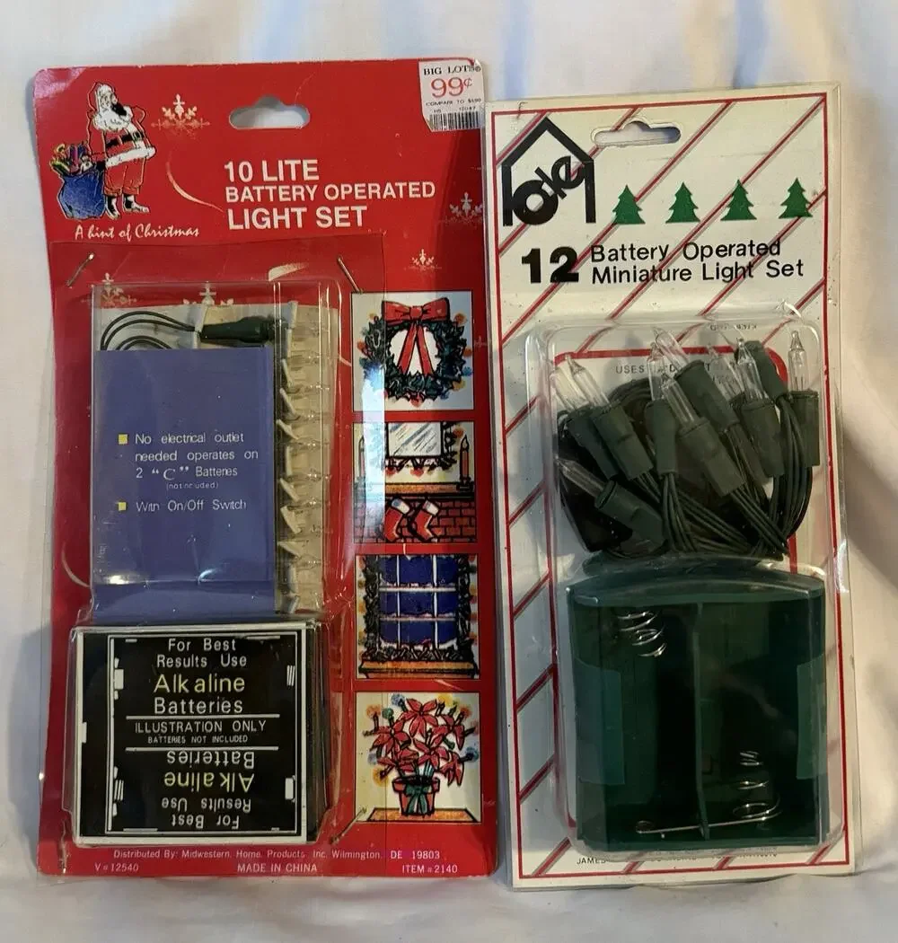 Lot/2 VTG NOS 10-Lite Battery-Operated White Mini Christmas String Lights Sets